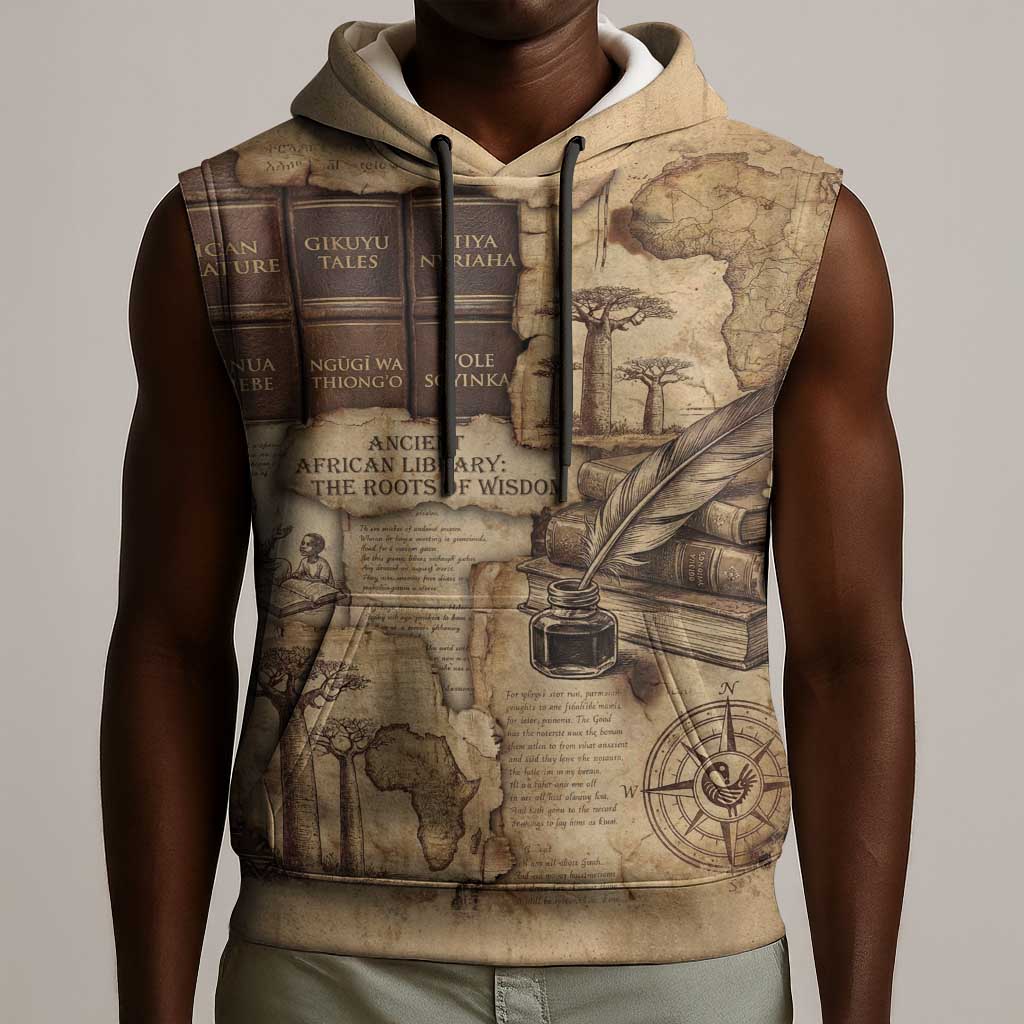 Ngugi wa Thiong O Sleeveless Hoodie Vintage Map Ancient African Library - Decolonising the Mind - Wonder Print Shop