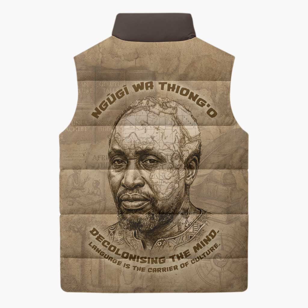 Ngugi wa Thiong O Sleeveless Puffer Jacket Vintage Map Ancient African Library - Decolonising the Mind - Wonder Print Shop