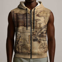 Ngugi wa Thiong O Sleeveless Zip Hoodie Vintage Map Ancient African Library - Decolonising the Mind - Wonder Print Shop