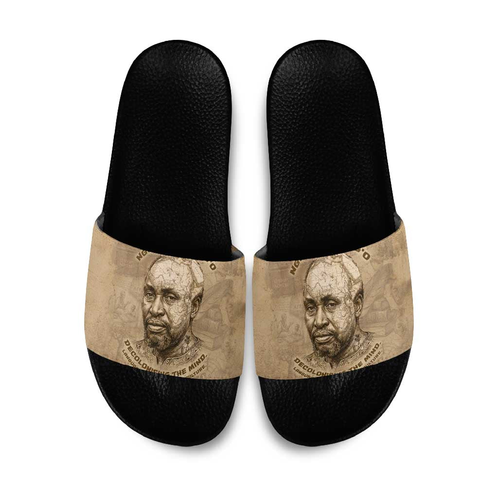Ngugi wa Thiong O Slide Sandals Vintage Map Ancient African Library - Decolonising the Mind - Wonder Print Shop