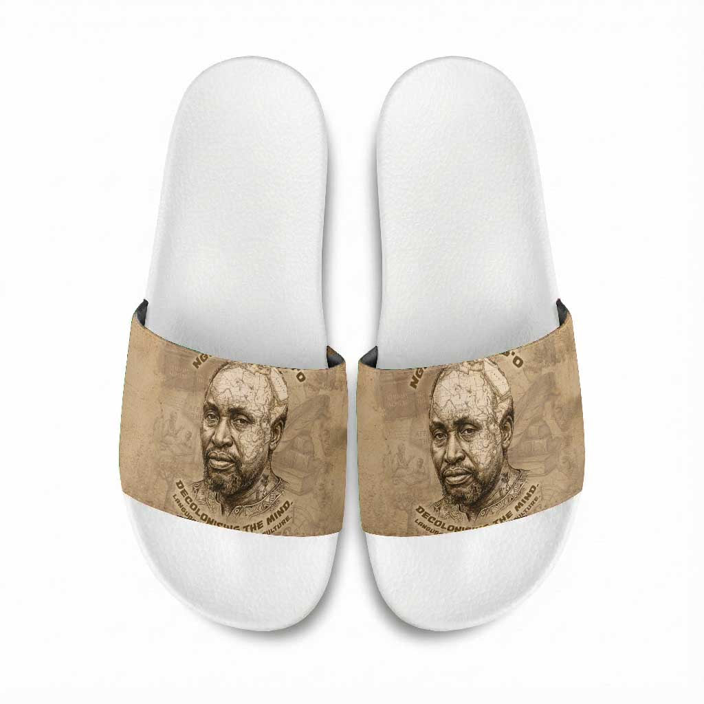 Ngugi wa Thiong O Slide Sandals Vintage Map Ancient African Library - Decolonising the Mind - Wonder Print Shop