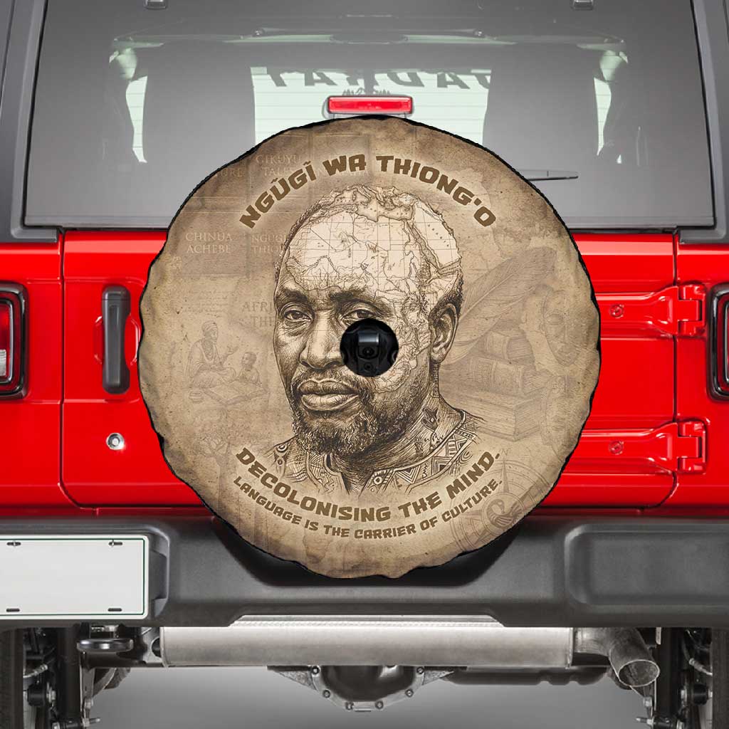 Ngugi wa Thiong O Spare Tire Cover Vintage Map Ancient African Library - Decolonising the Mind - Wonder Print Shop