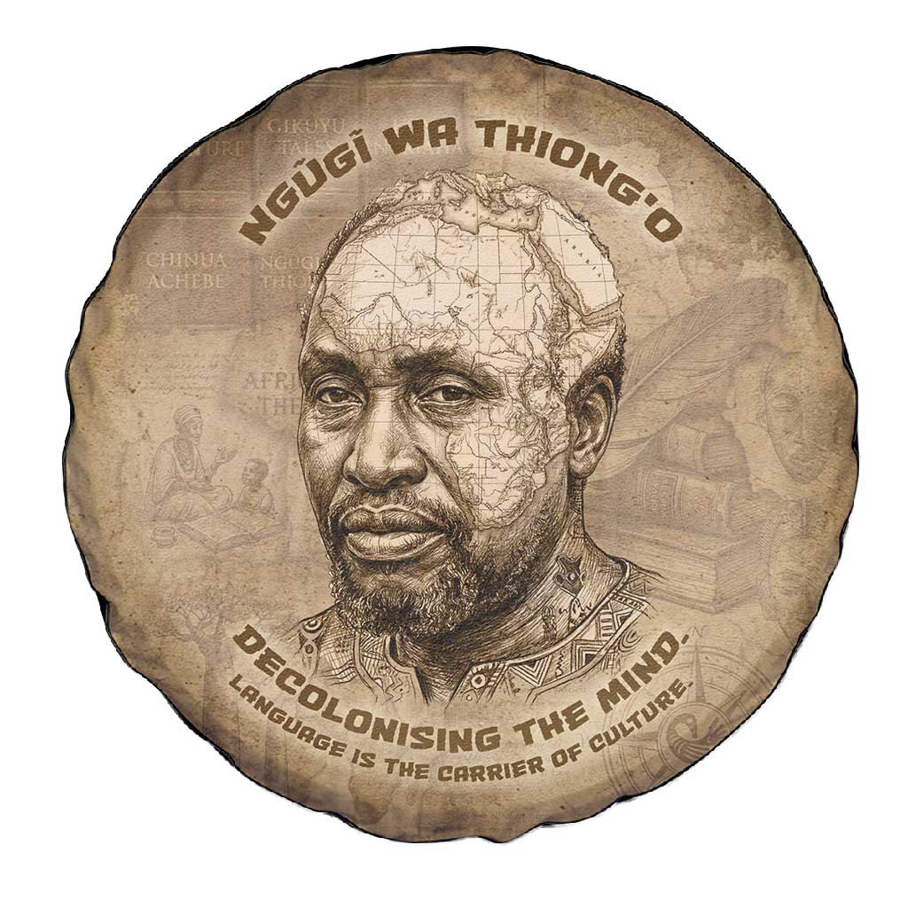Ngugi wa Thiong O Spare Tire Cover Vintage Map Ancient African Library - Decolonising the Mind - Wonder Print Shop