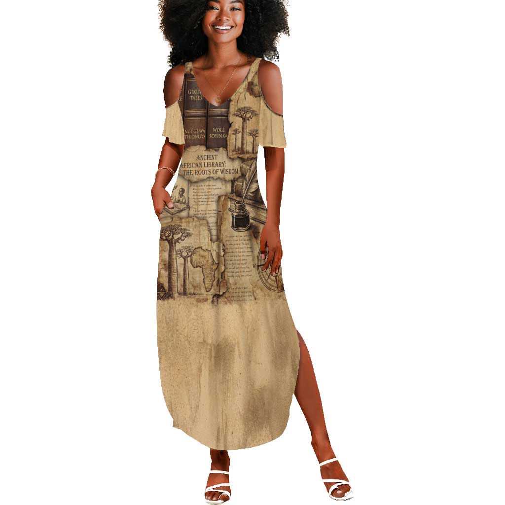 Ngugi wa Thiong O Summer Maxi Dress Vintage Map Ancient African Library - Decolonising the Mind - Wonder Print Shop