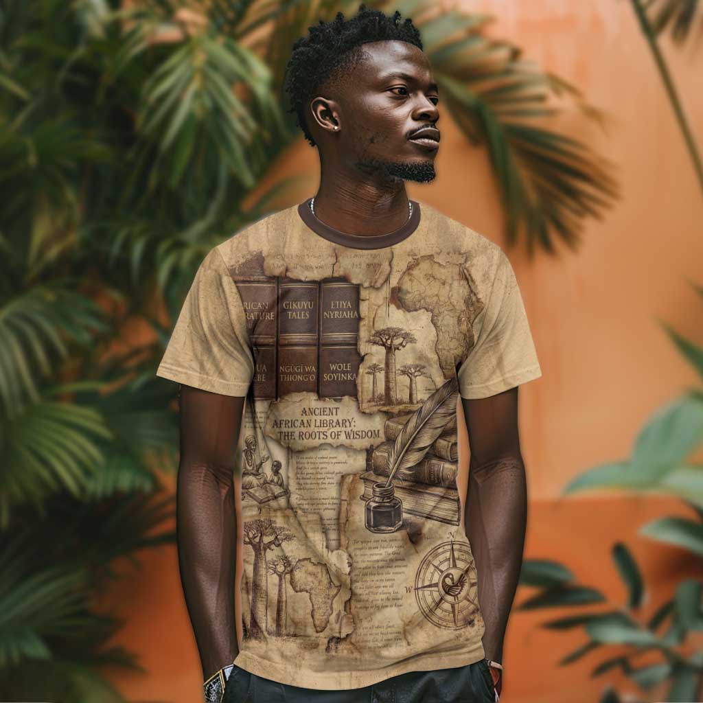 Ngugi wa Thiong O T shirt Vintage Map Ancient African Library - Decolonising the Mind - Wonder Print Shop