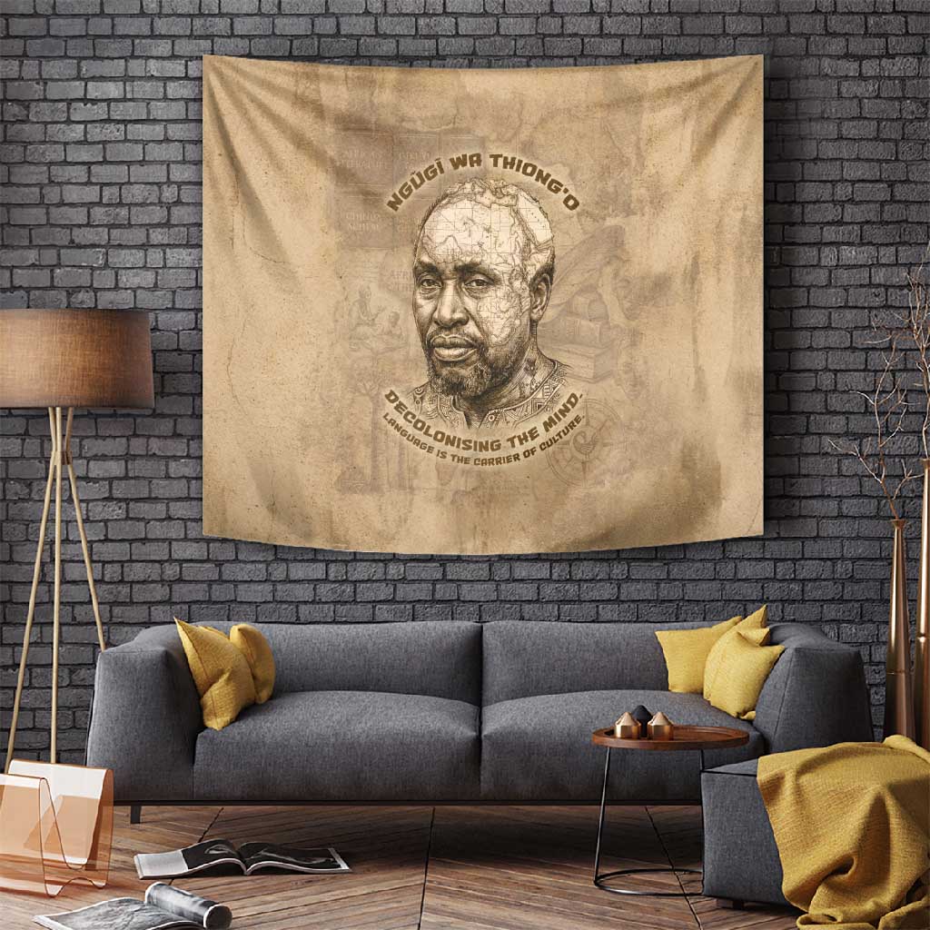 Ngugi wa Thiong O Tapestry Vintage Map Ancient African Library - Decolonising the Mind - Wonder Print Shop