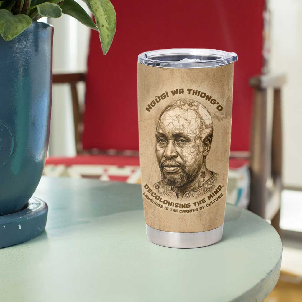 Ngugi wa Thiong O Tumbler Cup Vintage Map Ancient African Library - Decolonising the Mind - Wonder Print Shop