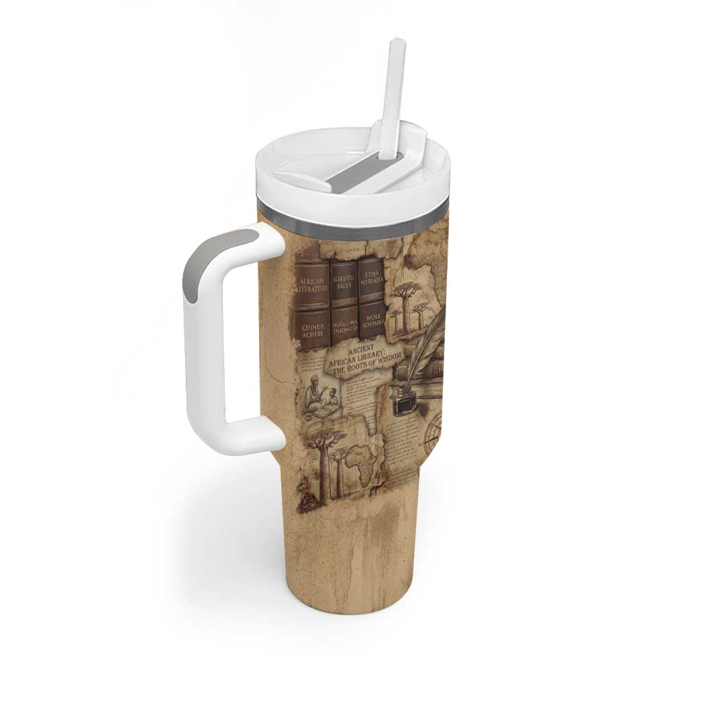 Ngugi wa Thiong O Tumbler With Handle Vintage Map Ancient African Library - Decolonising the Mind - Wonder Print Shop