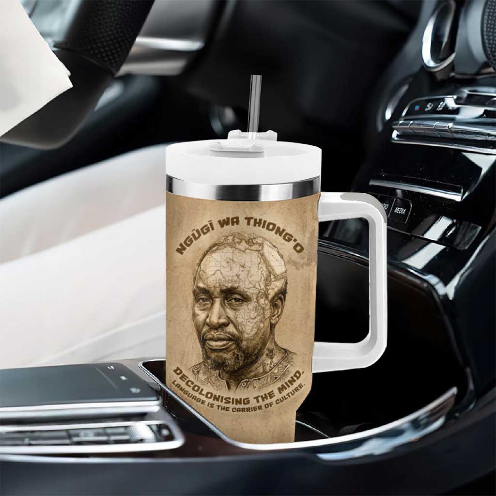 Ngugi wa Thiong O Tumbler With Handle Vintage Map Ancient African Library - Decolonising the Mind - Wonder Print Shop