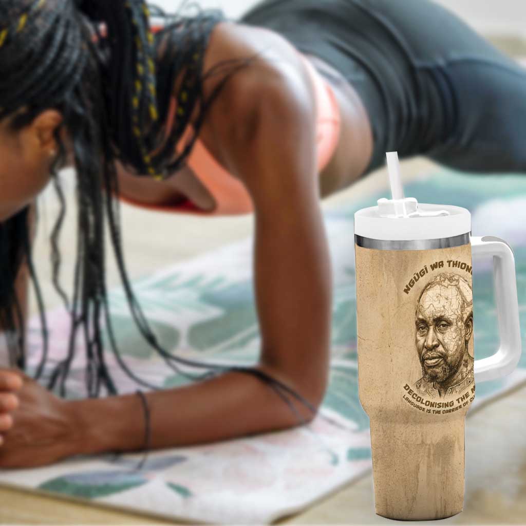 Ngugi wa Thiong O Tumbler With Handle Vintage Map Ancient African Library - Decolonising the Mind - Wonder Print Shop