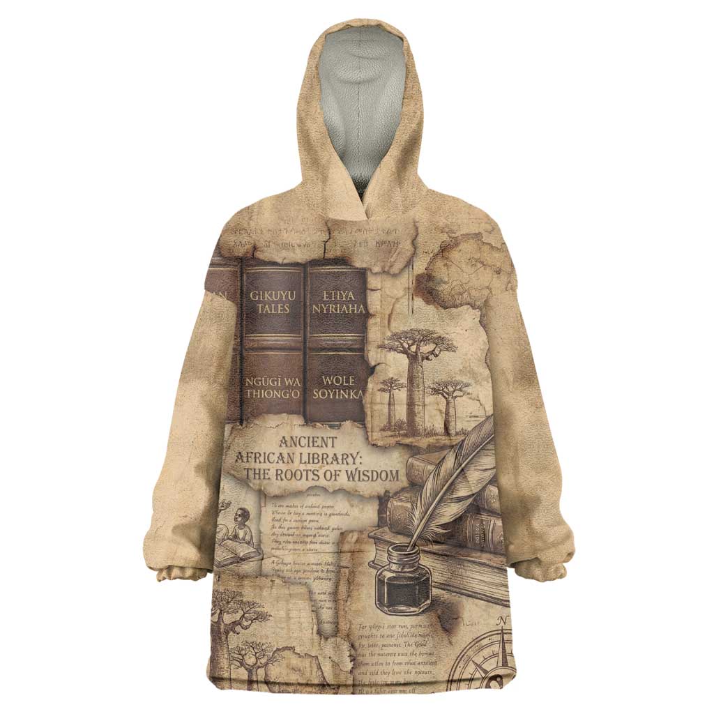 Ngugi wa Thiong O Wearable Blanket Hoodie Vintage Map Ancient African Library - Decolonising the Mind - Wonder Print Shop