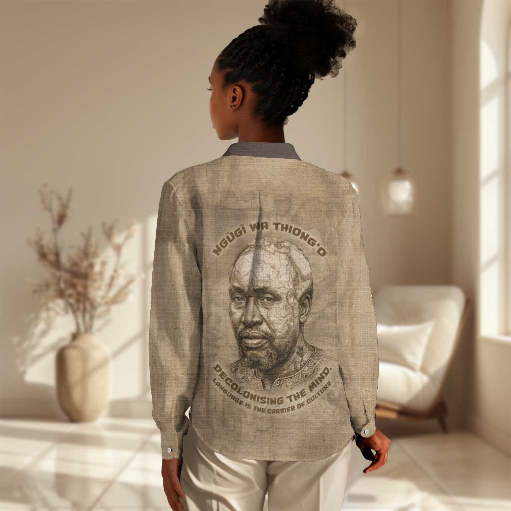 Ngugi wa Thiong O Women Casual Shirt Vintage Map Ancient African Library - Decolonising the Mind - Wonder Print Shop