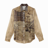 Ngugi wa Thiong O Women Casual Shirt Vintage Map Ancient African Library - Decolonising the Mind - Wonder Print Shop