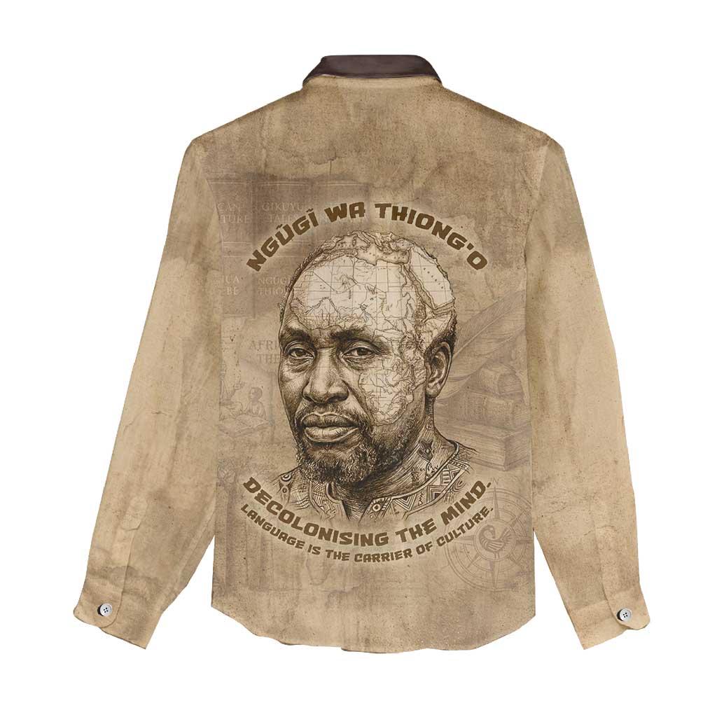 Ngugi wa Thiong O Women Casual Shirt Vintage Map Ancient African Library - Decolonising the Mind - Wonder Print Shop