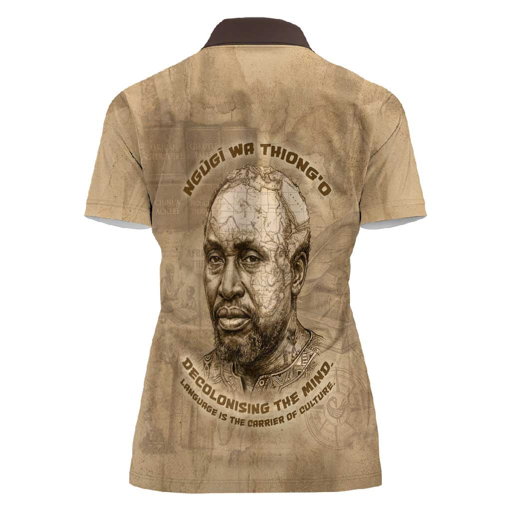 Ngugi wa Thiong O Women Polo Shirt Vintage Map Ancient African Library - Decolonising the Mind - Wonder Print Shop