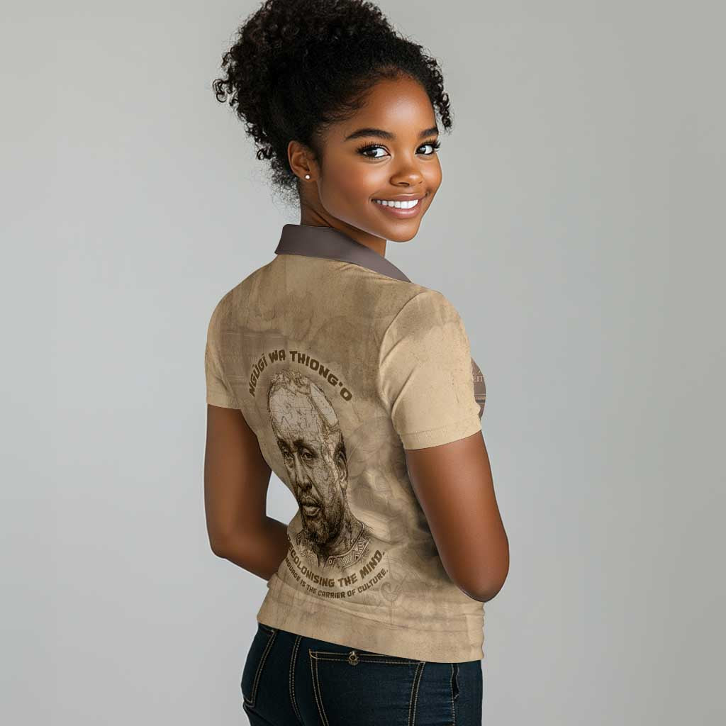 Ngugi wa Thiong O Women Polo Shirt Vintage Map Ancient African Library - Decolonising the Mind - Wonder Print Shop