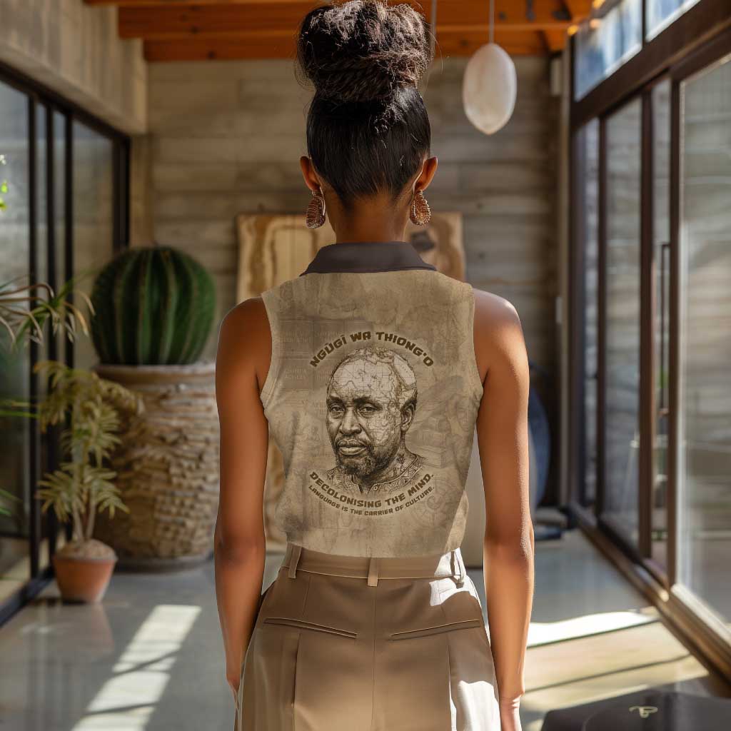 Ngugi wa Thiong O Women Sleeveless Polo Shirt Vintage Map Ancient African Library - Decolonising the Mind - Wonder Print Shop