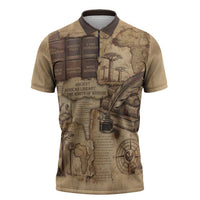 Ngugi wa Thiong O Zipper Polo Shirt Vintage Map Ancient African Library - Decolonising the Mind - Wonder Print Shop