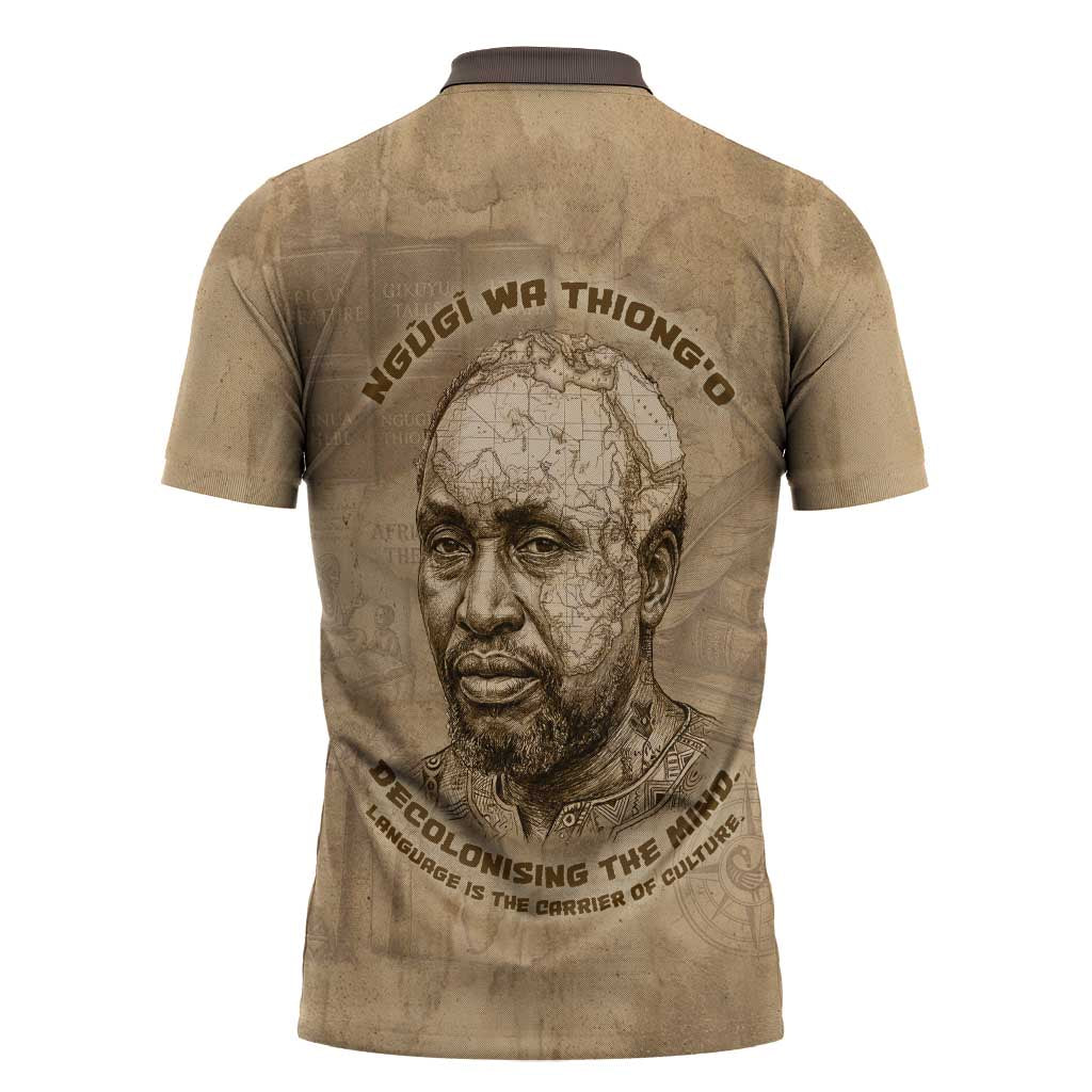 Ngugi wa Thiong O Zipper Polo Shirt Vintage Map Ancient African Library - Decolonising the Mind - Wonder Print Shop