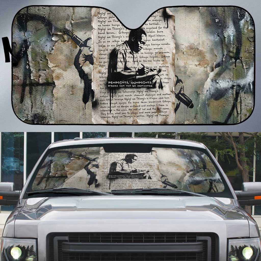 Ngugi wa Thiong O Auto Sun Shade Graffiti Resist Statement Ink Pen Revolution Fist Literary Activism - Wonder Print Shop