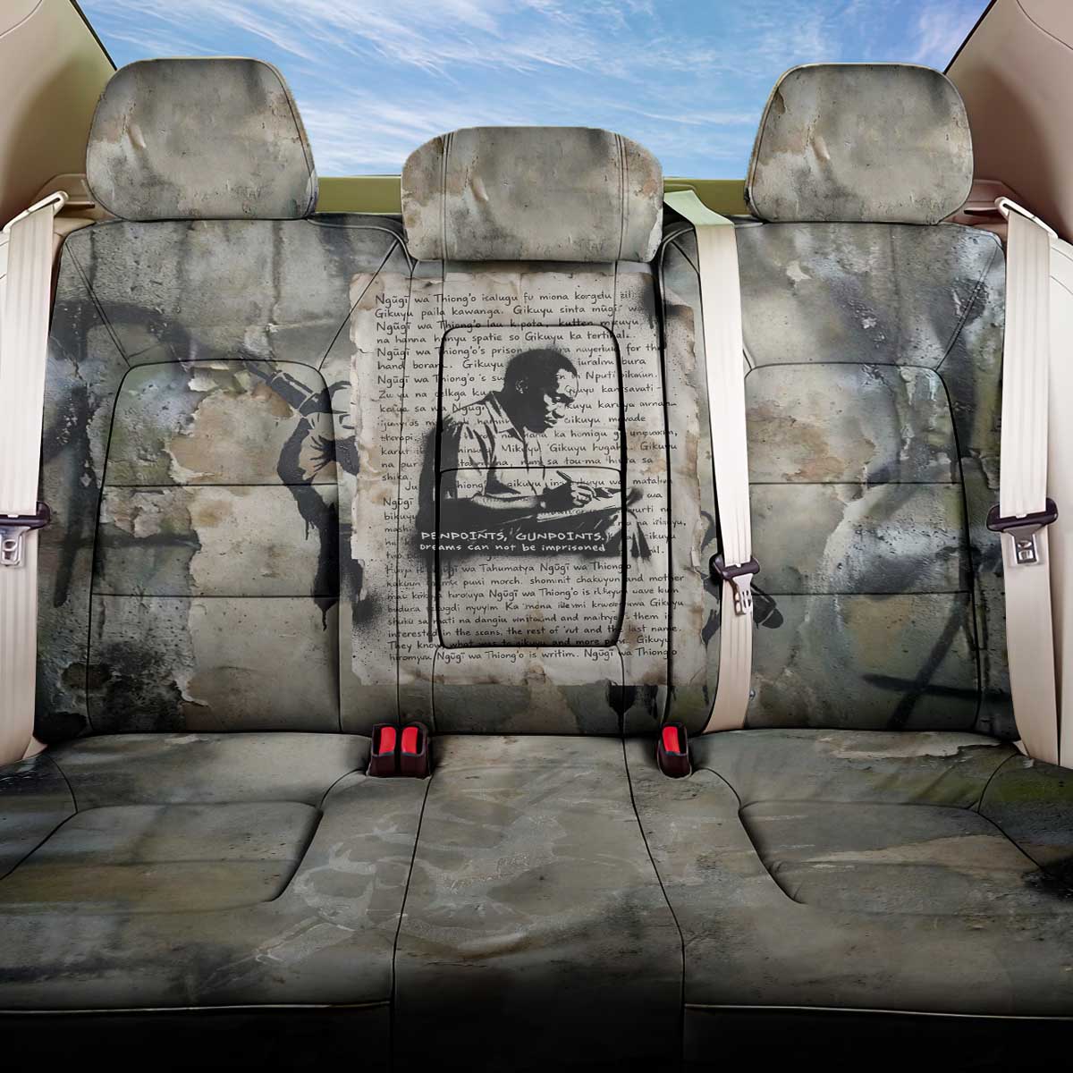 Ngugi wa Thiong O Back Car Seat Cover Graffiti Resist Statement Ink Pen Revolution Fist Literary Activism - Wonder Print Shop