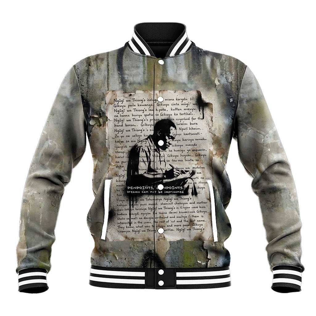 Ngugi wa Thiong O Baseball Jacket Graffiti Resist Statement Ink Pen Revolution Fist Literary Activism - Wonder Print Shop
