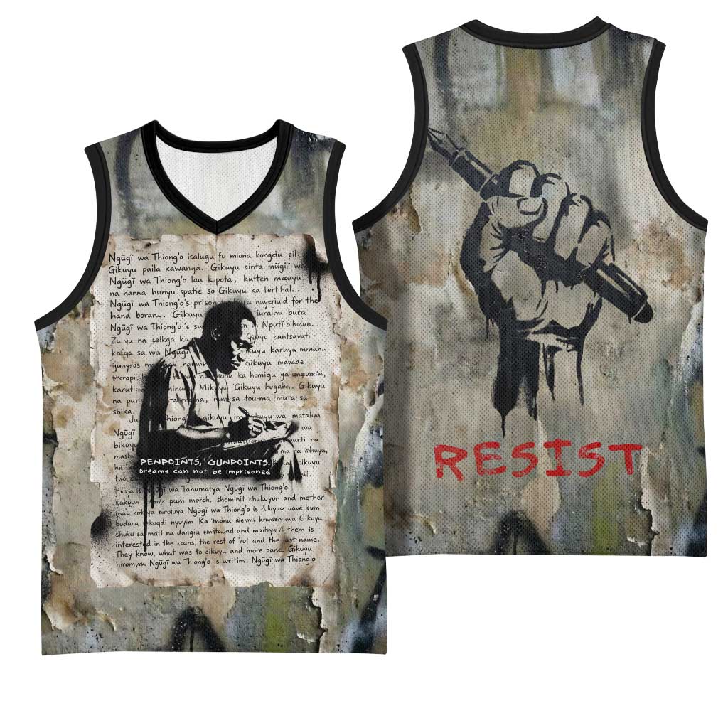 Ngugi wa Thiong O Basketball Jersey Graffiti Resist Statement Ink Pen Revolution Fist Literary Activism - Wonder Print Shop