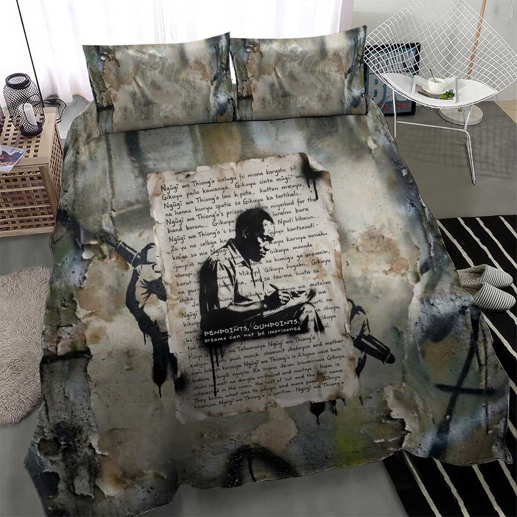 Ngugi wa Thiong O Bedding Set Graffiti Resist Statement Ink Pen Revolution Fist Literary Activism - Wonder Print Shop