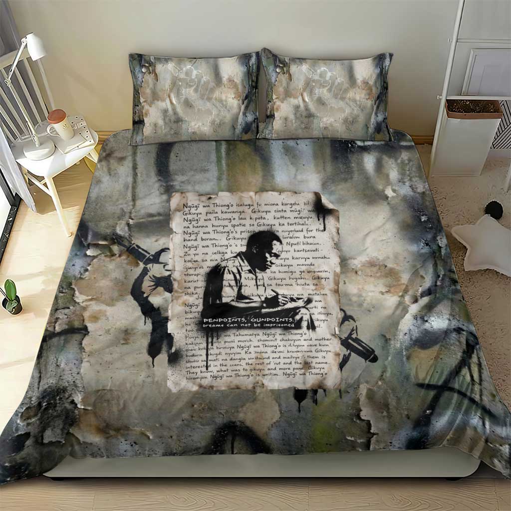Ngugi wa Thiong O Bedding Set Graffiti Resist Statement Ink Pen Revolution Fist Literary Activism - Wonder Print Shop