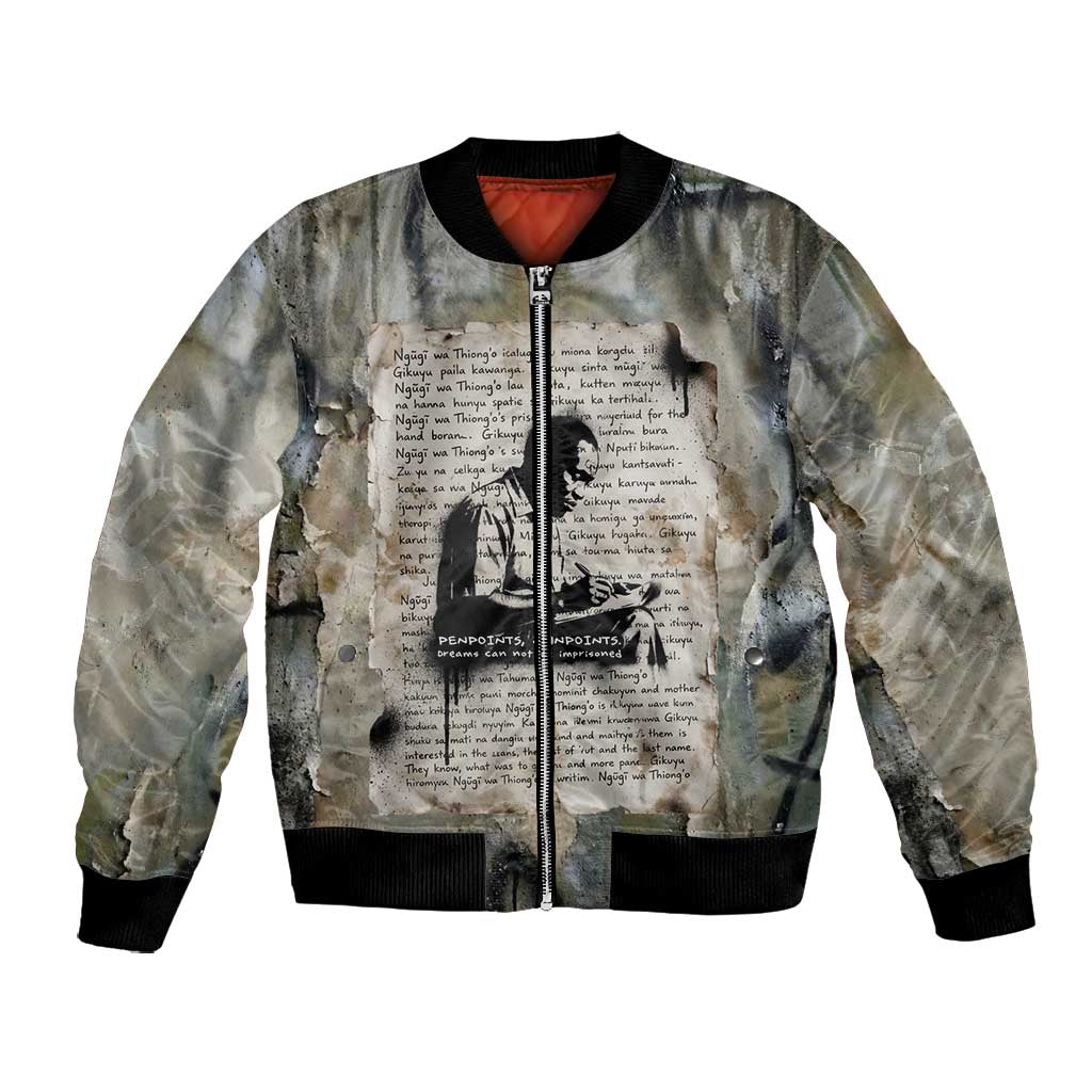 Ngugi wa Thiong O Bomber Jacket Graffiti Resist Statement Ink Pen Revolution Fist Literary Activism - Wonder Print Shop