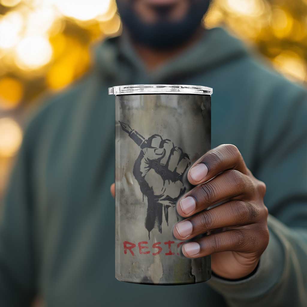 Ngugi wa Thiong O 4 in 1 Can Cooler Tumbler Graffiti Resist Statement Ink Pen Revolution Fist Literary Activism - Wonder Print Shop