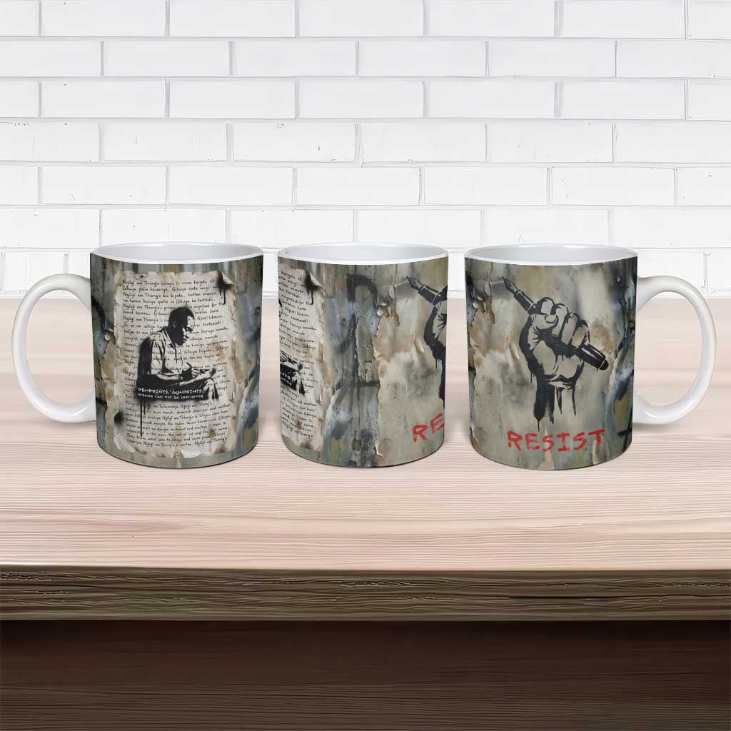 Ngugi wa Thiong O Ceramic Mug Graffiti Resist Statement Ink Pen Revolution Fist Literary Activism - Wonder Print Shop