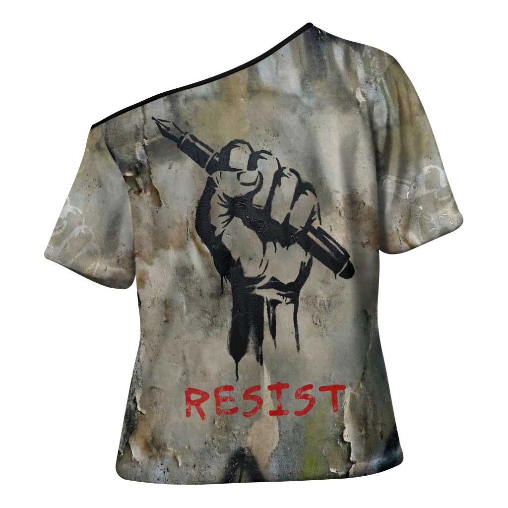 Ngugi wa Thiong O Cross Shoulder Shirt Graffiti Resist Statement Ink Pen Revolution Fist Literary Activism - Wonder Print Shop
