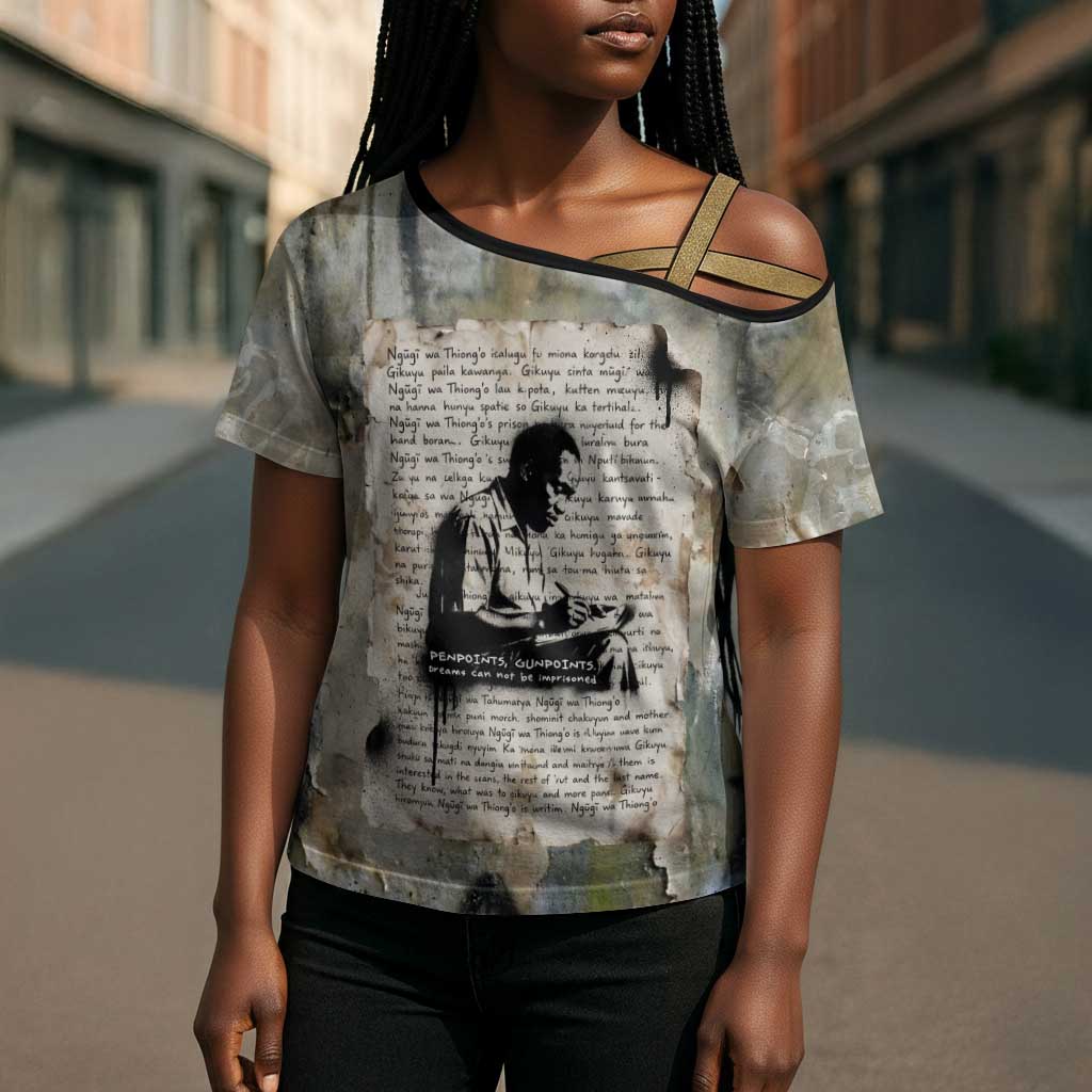 Ngugi wa Thiong O Cross Shoulder Shirt Graffiti Resist Statement Ink Pen Revolution Fist Literary Activism - Wonder Print Shop