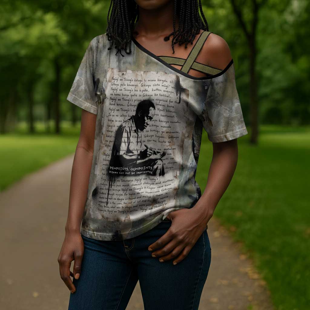 Ngugi wa Thiong O Cross Shoulder Shirt Graffiti Resist Statement Ink Pen Revolution Fist Literary Activism - Wonder Print Shop
