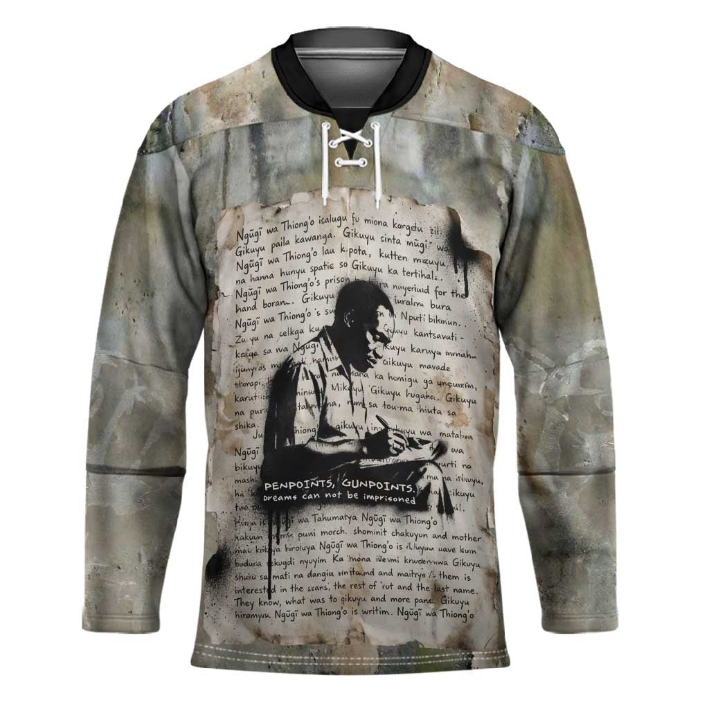 Ngugi wa Thiong O Hockey Jersey Graffiti Resist Statement Ink Pen Revolution Fist Literary Activism - Wonder Print Shop
