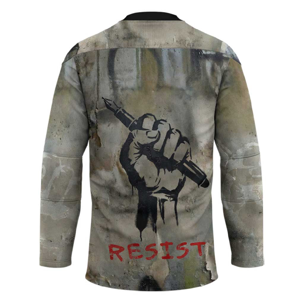 Ngugi wa Thiong O Hockey Jersey Graffiti Resist Statement Ink Pen Revolution Fist Literary Activism - Wonder Print Shop
