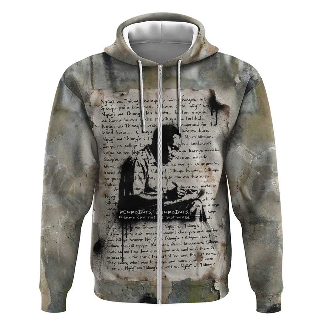 Ngugi wa Thiong O Hoodie Graffiti Resist Statement Ink Pen Revolution Fist Literary Activism - Wonder Print Shop