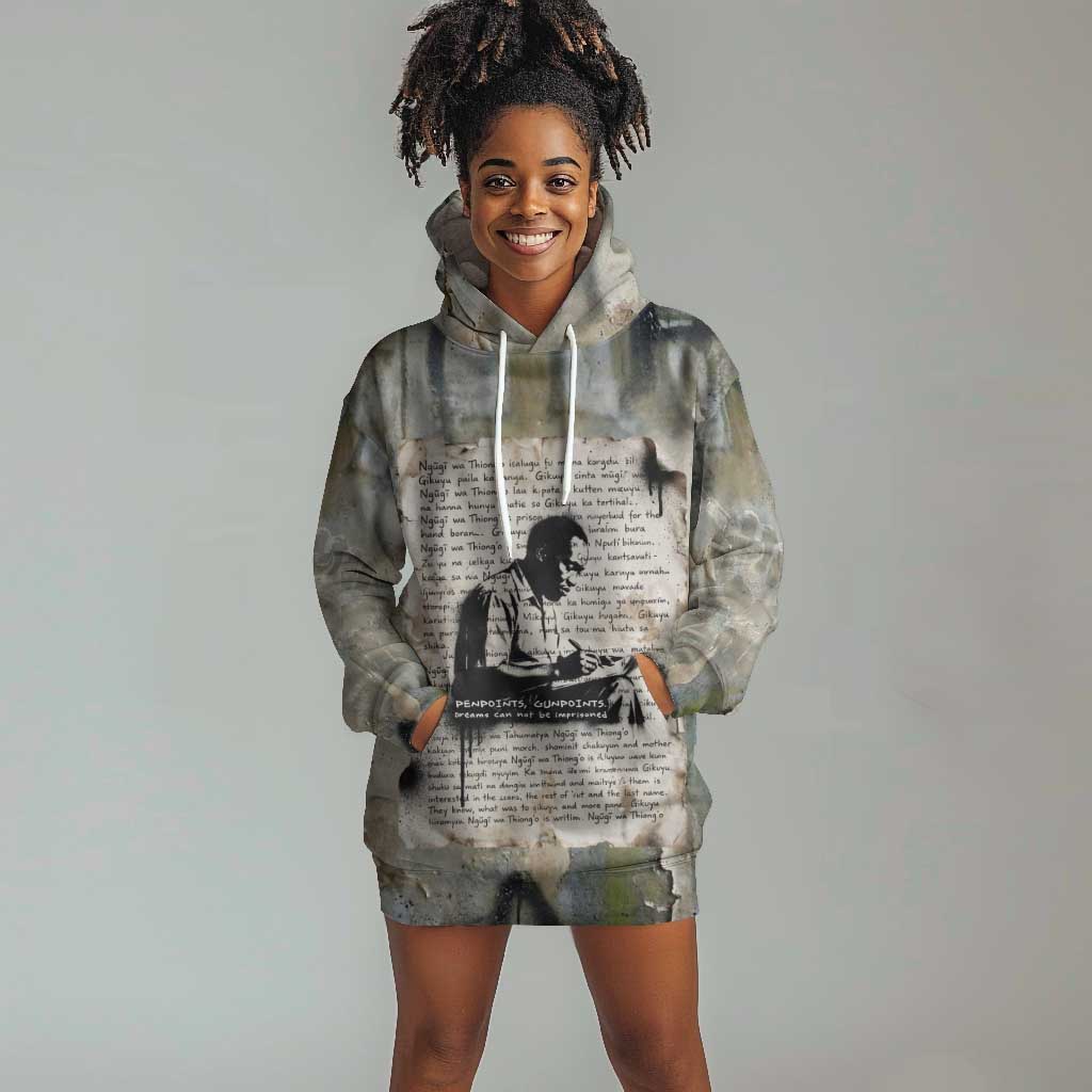 Ngugi wa Thiong O Hoodie Dress Graffiti Resist Statement Ink Pen Revolution Fist Literary Activism - Wonder Print Shop
