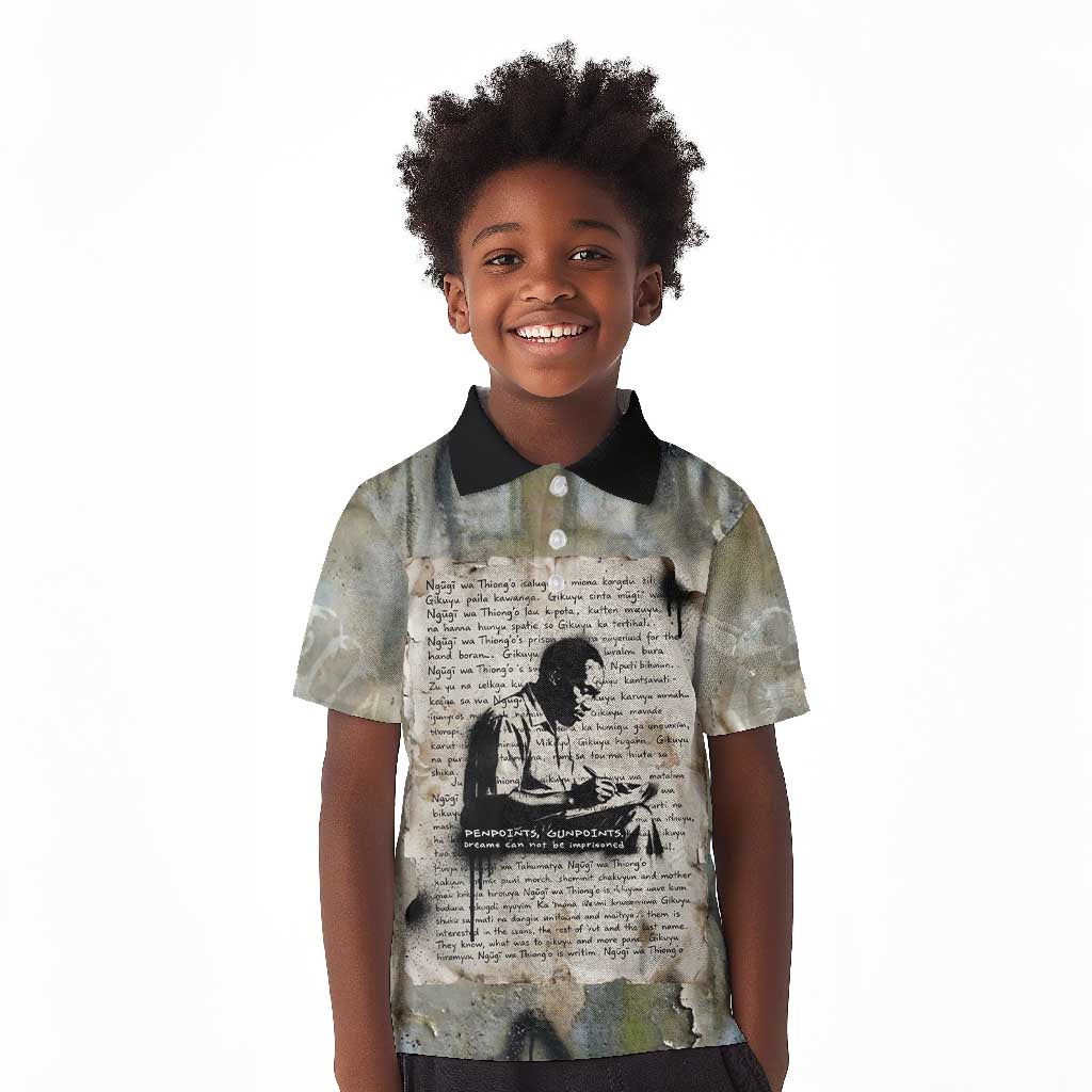 Ngugi wa Thiong O Kid Polo Shirt Graffiti Resist Statement Ink Pen Revolution Fist Literary Activism - Wonder Print Shop