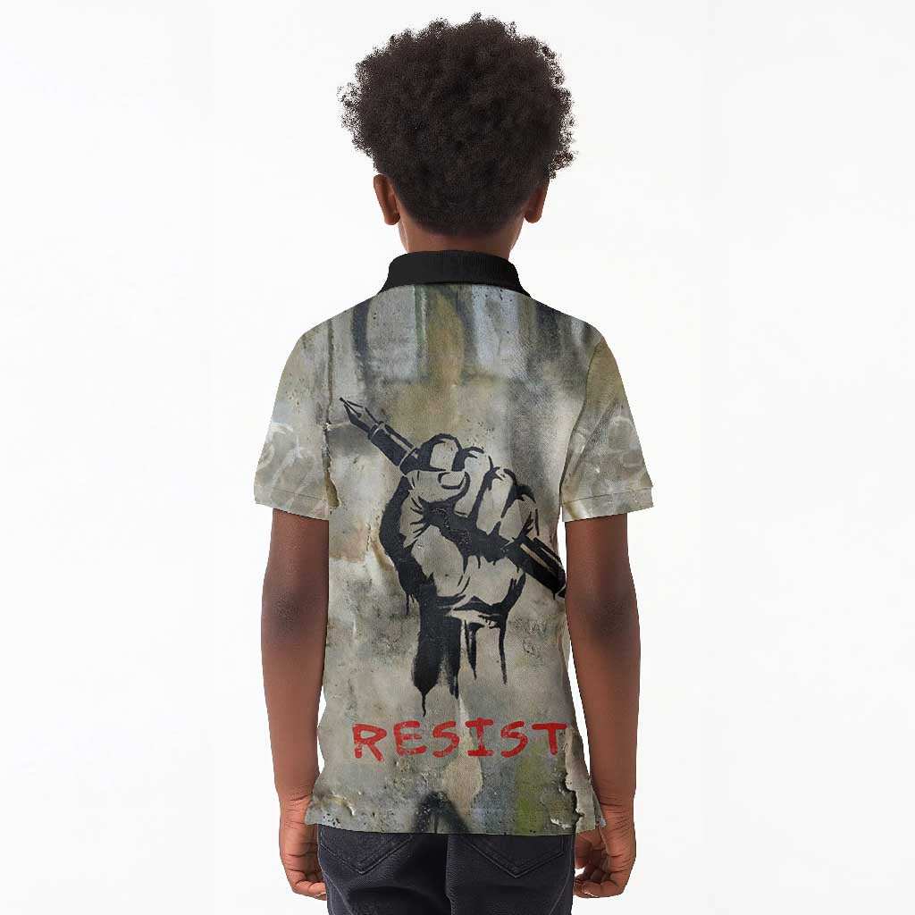 Ngugi wa Thiong O Kid Polo Shirt Graffiti Resist Statement Ink Pen Revolution Fist Literary Activism - Wonder Print Shop