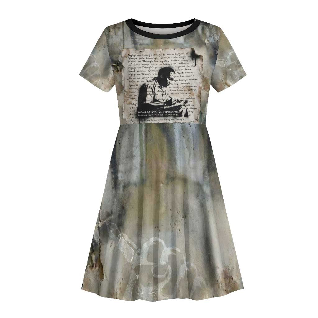 Ngugi wa Thiong O Kid Short Sleeve Dress Graffiti Resist Statement Ink Pen Revolution Fist Literary Activism - Wonder Print Shop