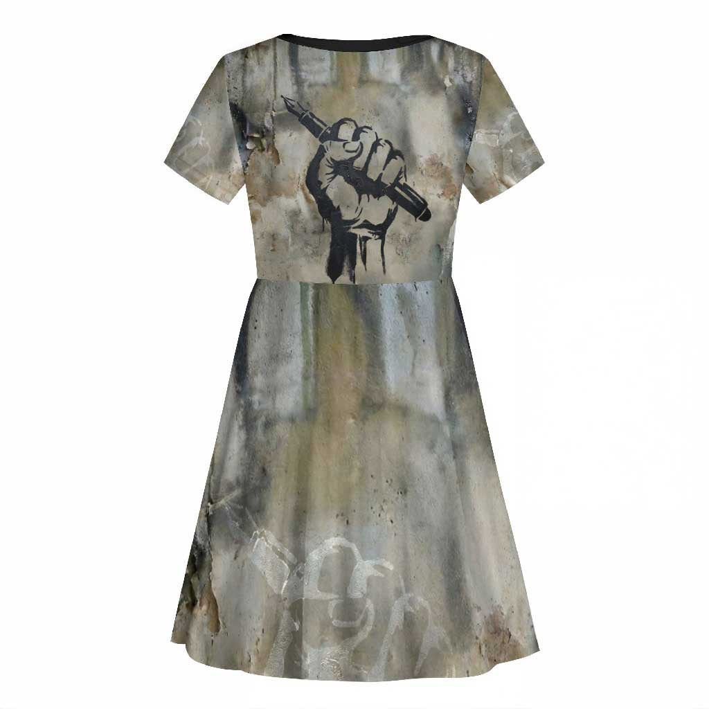Ngugi wa Thiong O Kid Short Sleeve Dress Graffiti Resist Statement Ink Pen Revolution Fist Literary Activism - Wonder Print Shop