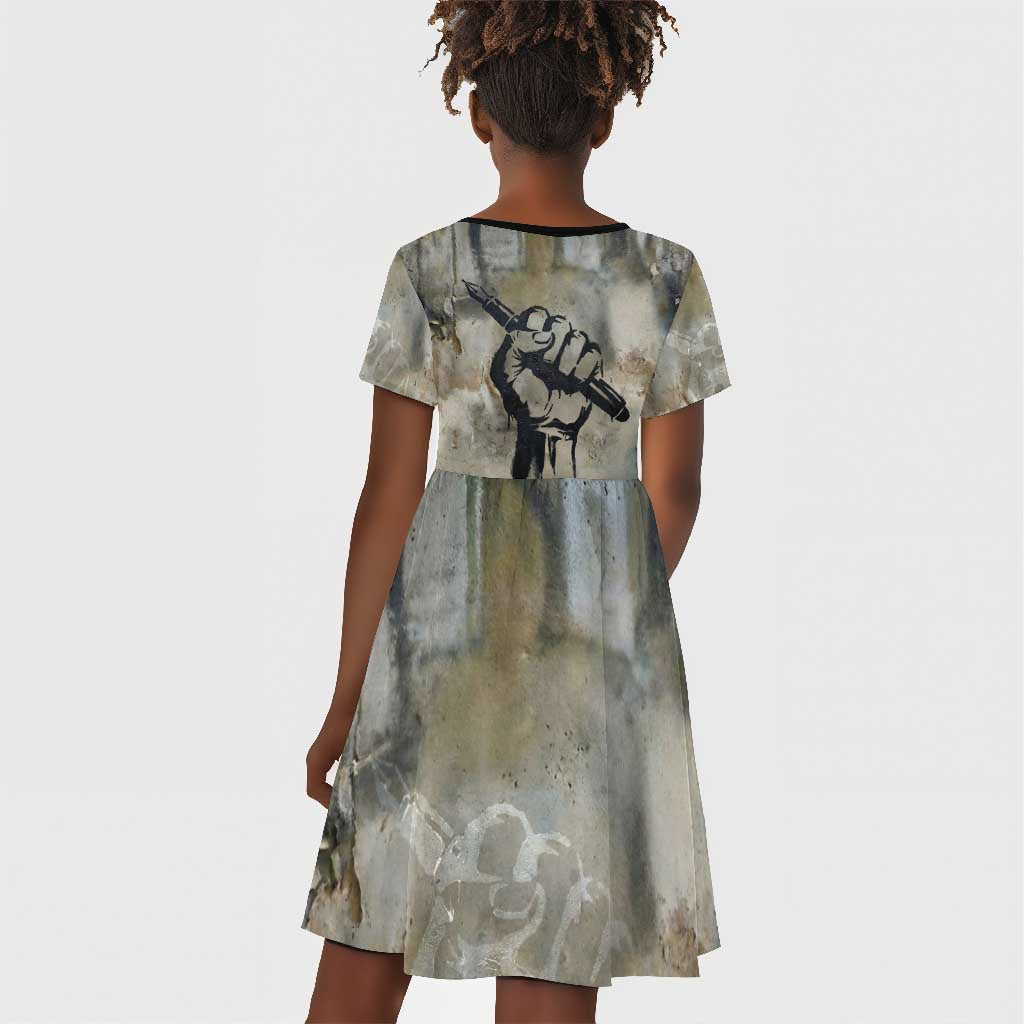 Ngugi wa Thiong O Kid Short Sleeve Dress Graffiti Resist Statement Ink Pen Revolution Fist Literary Activism - Wonder Print Shop