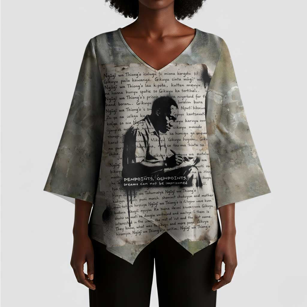 Ngugi wa Thiong O Kimono Sleeve Blouse Graffiti Resist Statement Ink Pen Revolution Fist Literary Activism - Wonder Print Shop