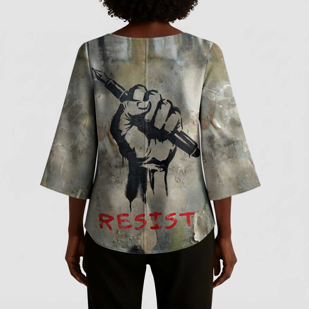 Ngugi wa Thiong O Kimono Sleeve Blouse Graffiti Resist Statement Ink Pen Revolution Fist Literary Activism - Wonder Print Shop