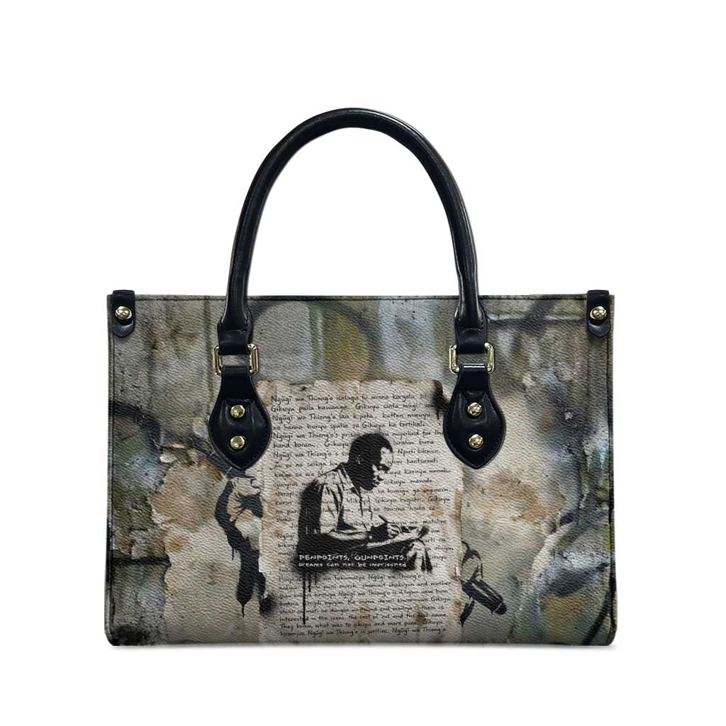Ngugi wa Thiong O Leather Bag Graffiti Resist Statement Ink Pen Revolution Fist Literary Activism - Wonder Print Shop