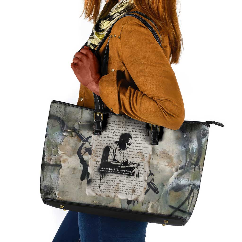 Ngugi wa Thiong O Leather Tote Bag Graffiti Resist Statement Ink Pen Revolution Fist Literary Activism - Wonder Print Shop