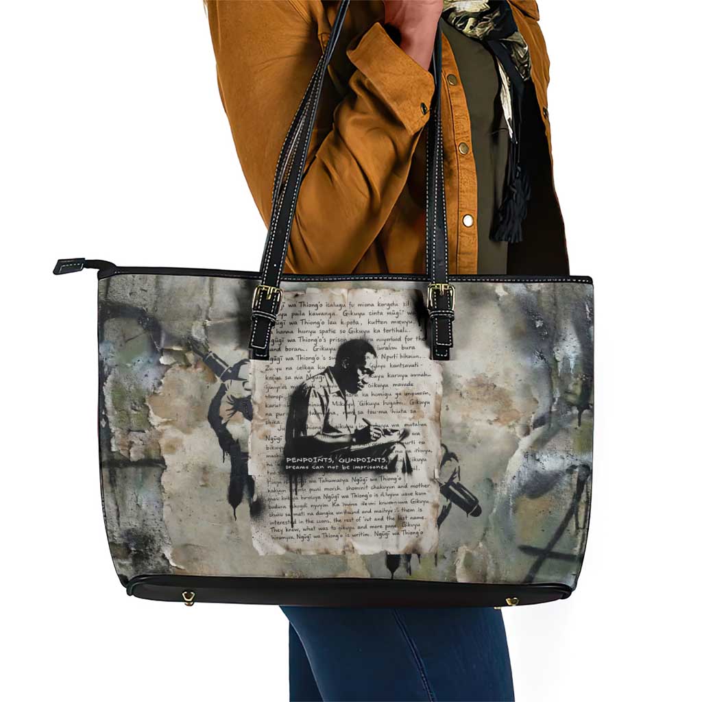 Ngugi wa Thiong O Leather Tote Bag Graffiti Resist Statement Ink Pen Revolution Fist Literary Activism - Wonder Print Shop