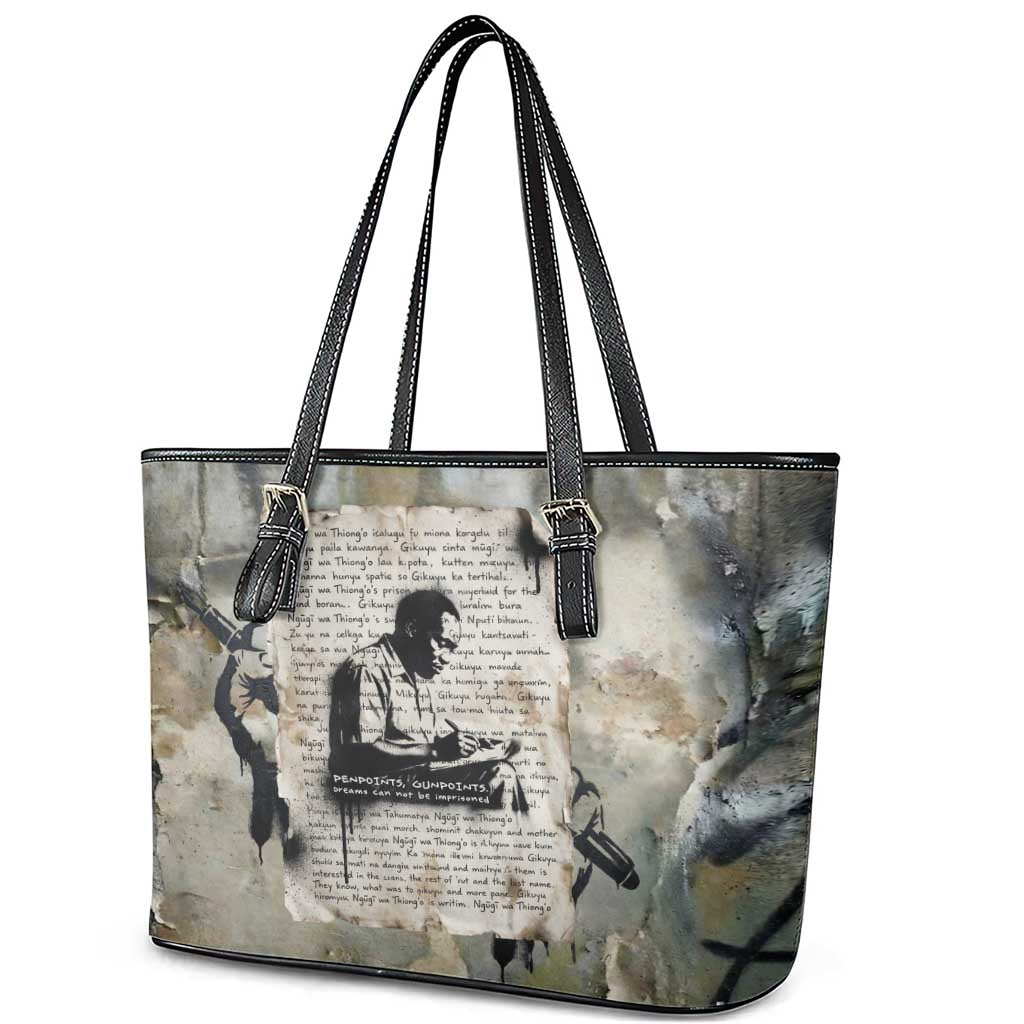 Ngugi wa Thiong O Leather Tote Bag Graffiti Resist Statement Ink Pen Revolution Fist Literary Activism - Wonder Print Shop